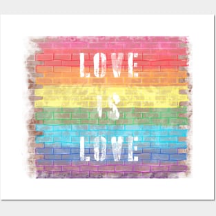 LGBTQ+ Pride Love is Love Brick Wall Design Posters and Art